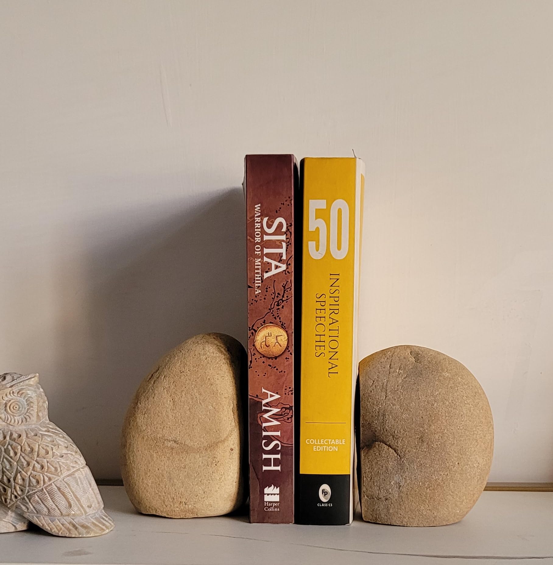 RM Stone Bookends Set of 2 | Heavy Marble Book Holders for Shelves 1