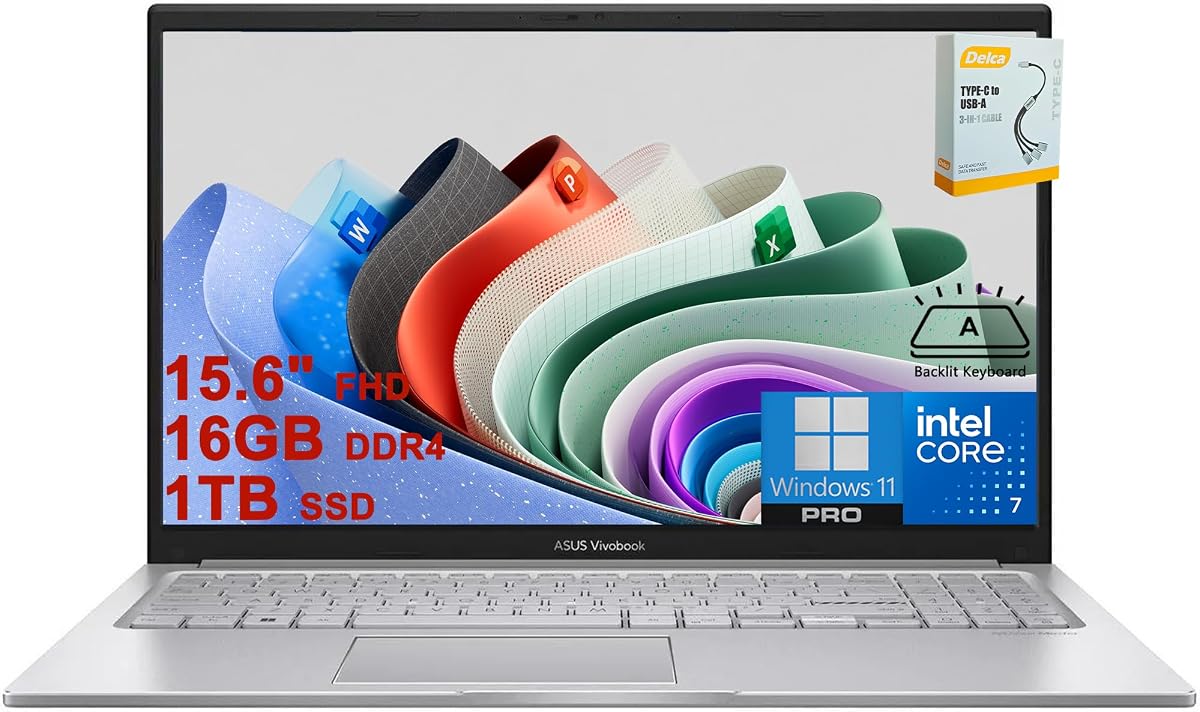 Portátil Vivobook 15 Business | 15.6" FHD antideslumbrante | Intel 10-Core 7 150U | SSD DDR4 de 16 GB de 1 TB | Cámara de privacidad con teclado retroiluminado con cancelación de ruido AI de carga rápida Win 11 Pro con accesorio DLCA