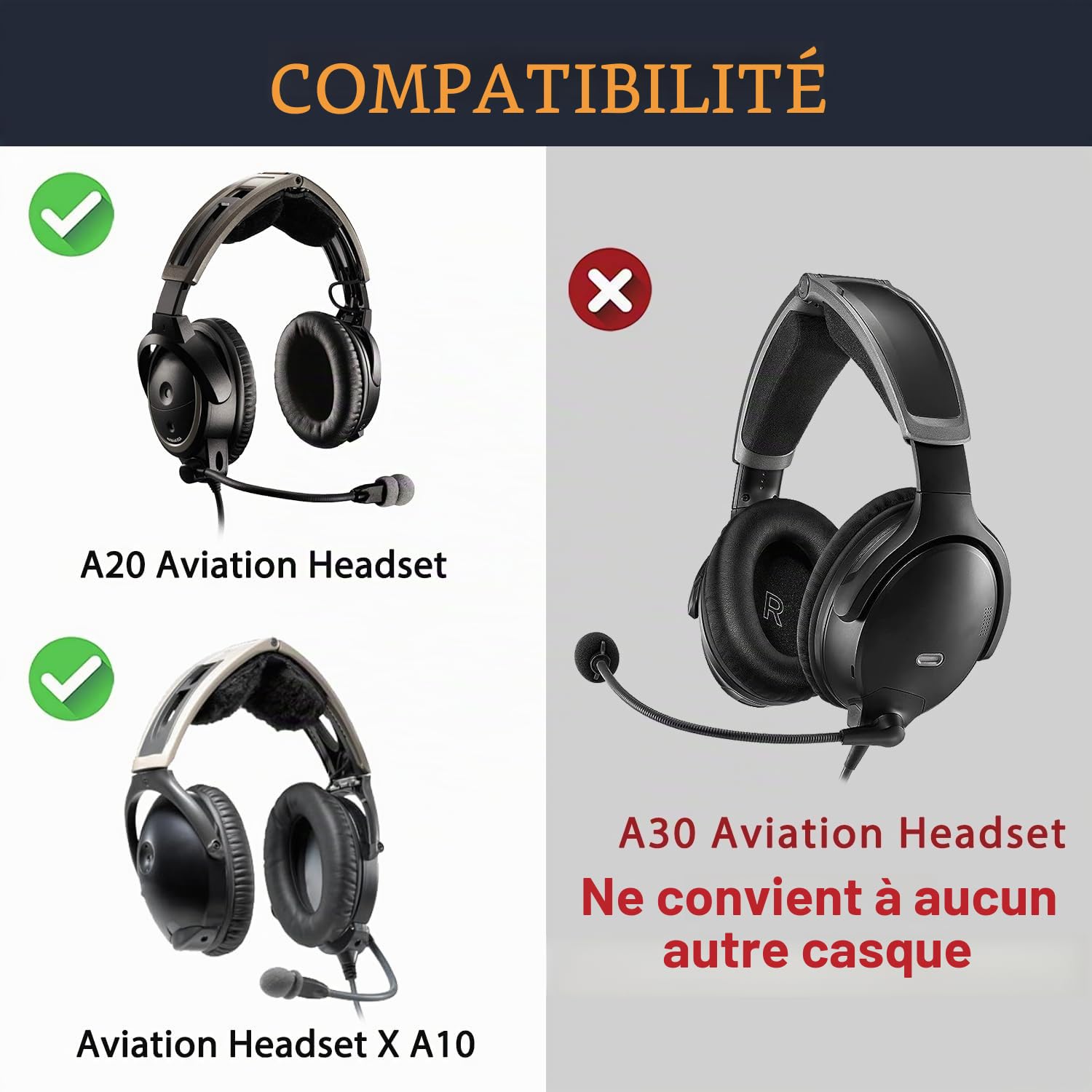 SOULWIT Kit de Remplacement pour Bose Aviation (A20/X A10) - Noir