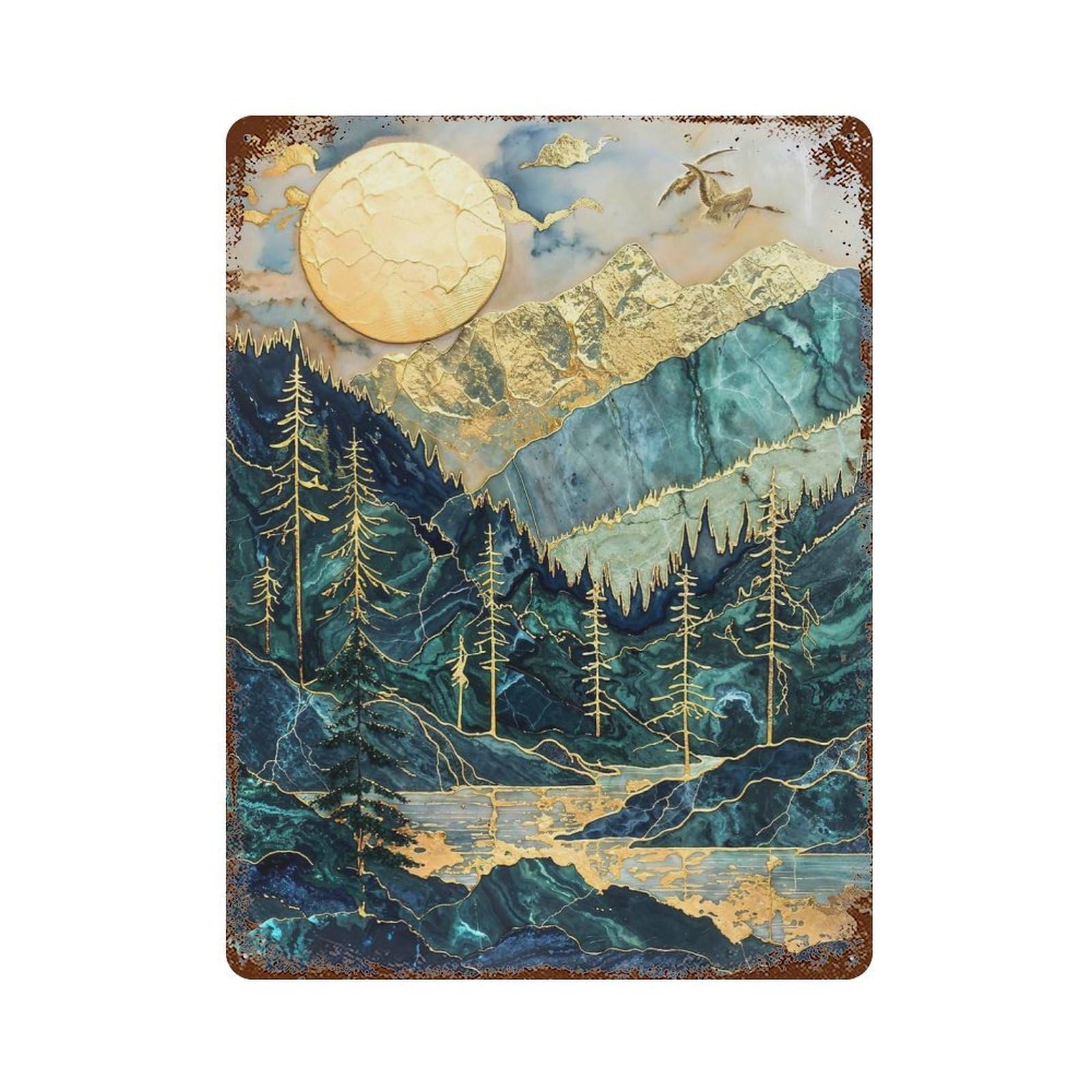 Radiant Highlands Kintsugi Rusty Metal Tin Sign 15.7"x11.8", Ideal for Farmhouse, Kitchen And Entryway Decor