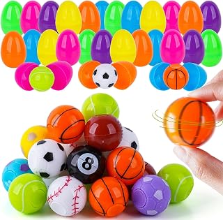 Prefilled Easter Eggs with Toys 24 Pack Easter Basket Stuffers Essentials Egg Filled with Fidget Spinners Sports Balls Gifts for Kids Party Favors (24 Eggs+ 24 Spinners)
