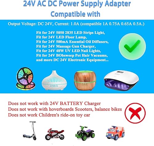 Miniatura 4 de TKDY Adaptador de fuente de alimentación de CC de 24 V 1 A, color blanco, apto para difusores de aceite esencial, entrada CA 100-240 V, 24 voltios,