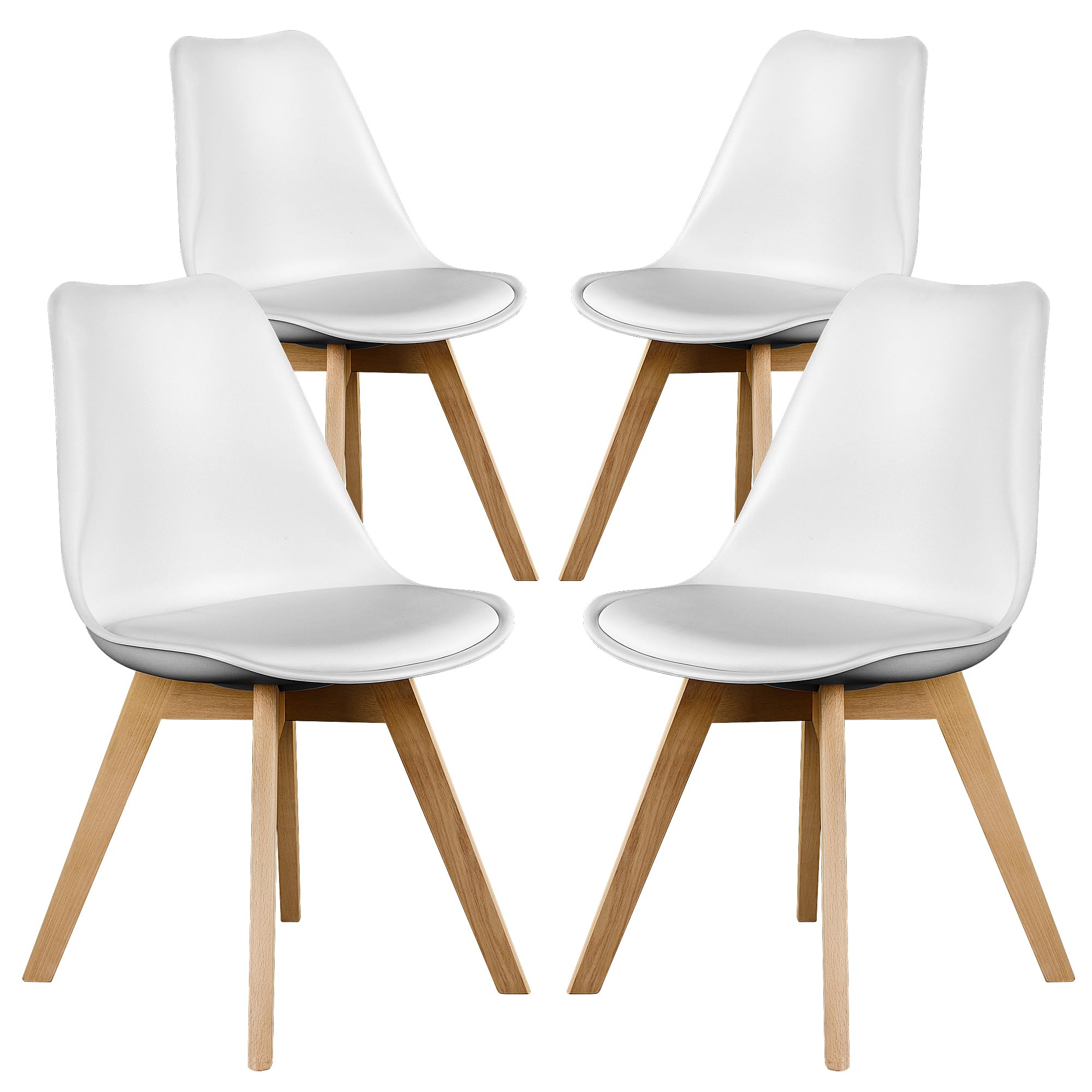 NEWBULIG Set of 4 Kitchen Dining Chairs with Wood Legs and PU Leather Upholstery - 22.83 "W x 20.47 "D x 32.87 "H - White