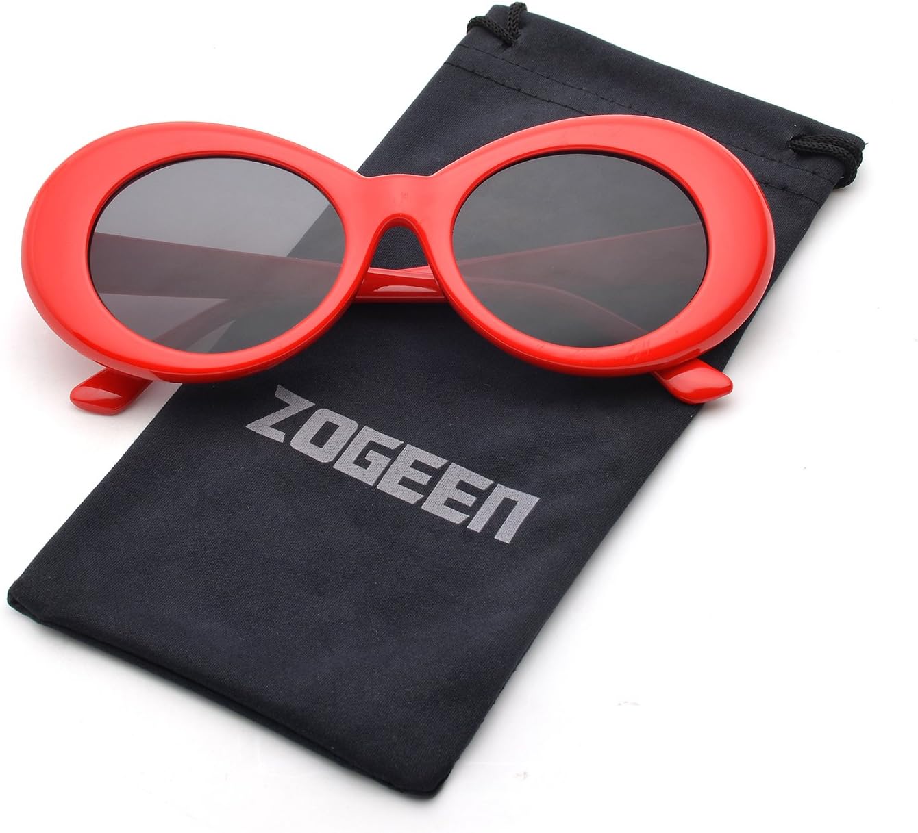 ZOGEEN Bold Retro Oval Mod Thick Frame Sunglasses Clout Goggles with Round 1212 (Red&Black)