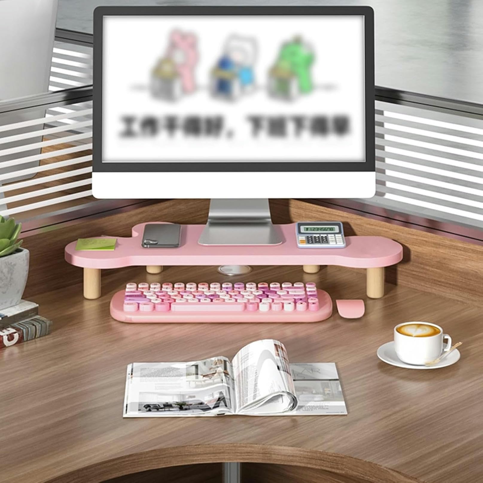 SDGcfgjW corner desks， Pink Corner Monitor Stand for Office, Wood Computer Laptop Risers Save Space, Ergonomic Triangular Monitors Storage(13cm (5 1/8)