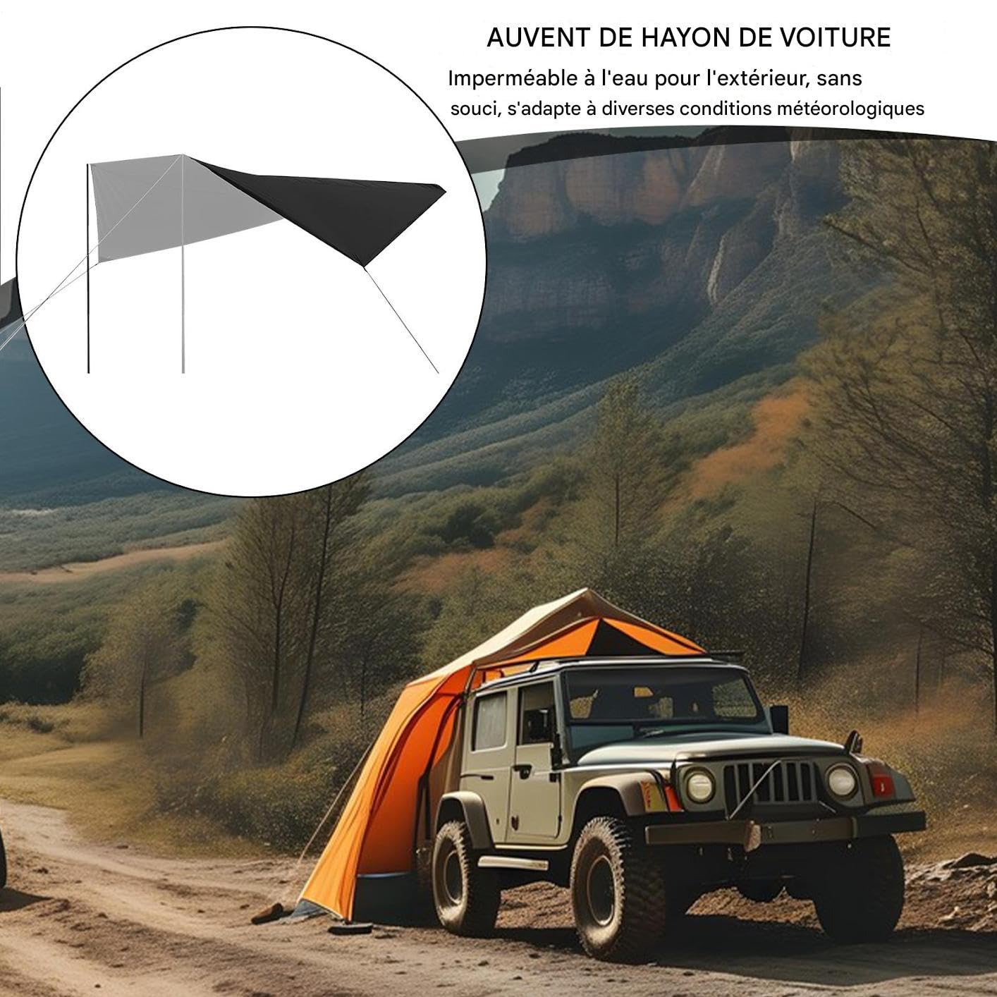 Markise für Fahrzeug, hinten, wasserdicht, für Auto, Sonnensegel und Sonnenschutz für Aktivitäten im Freien auf SUV, LKW, Van, Wohnmobil, Bus, Limousine, am oder beim Wandern