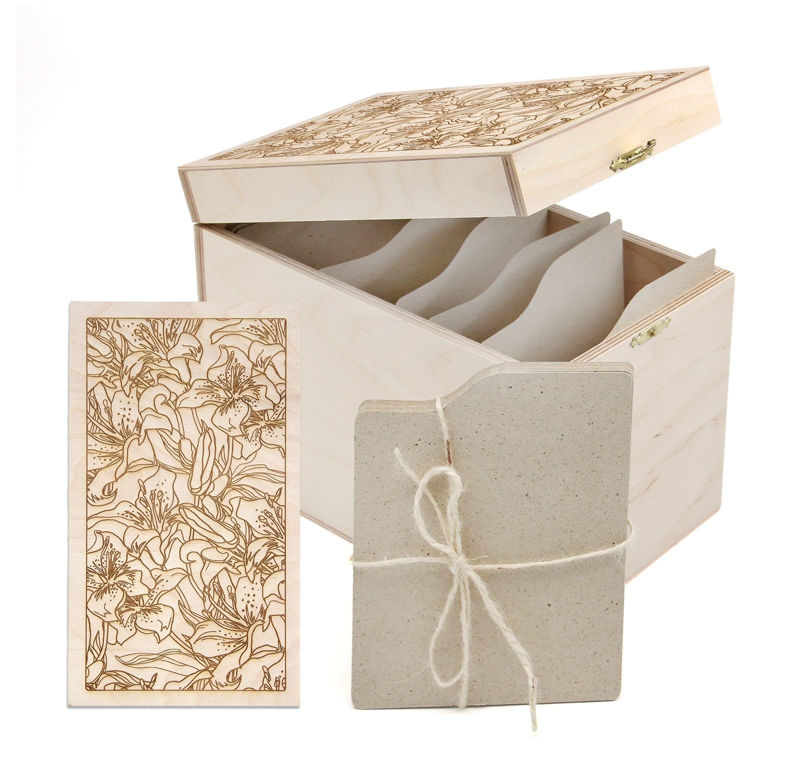 FLORUS Holzbox "Floral" inkl. 10 Register (Saatgut Aufbewahrung)