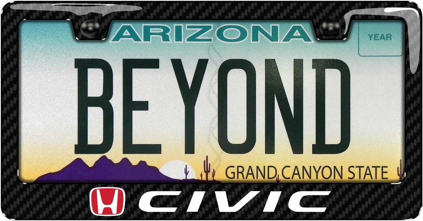 iPick Image for Honda in Red Civic Black Real 3K Carbon Fiber ABS Plastic License Plate Frame