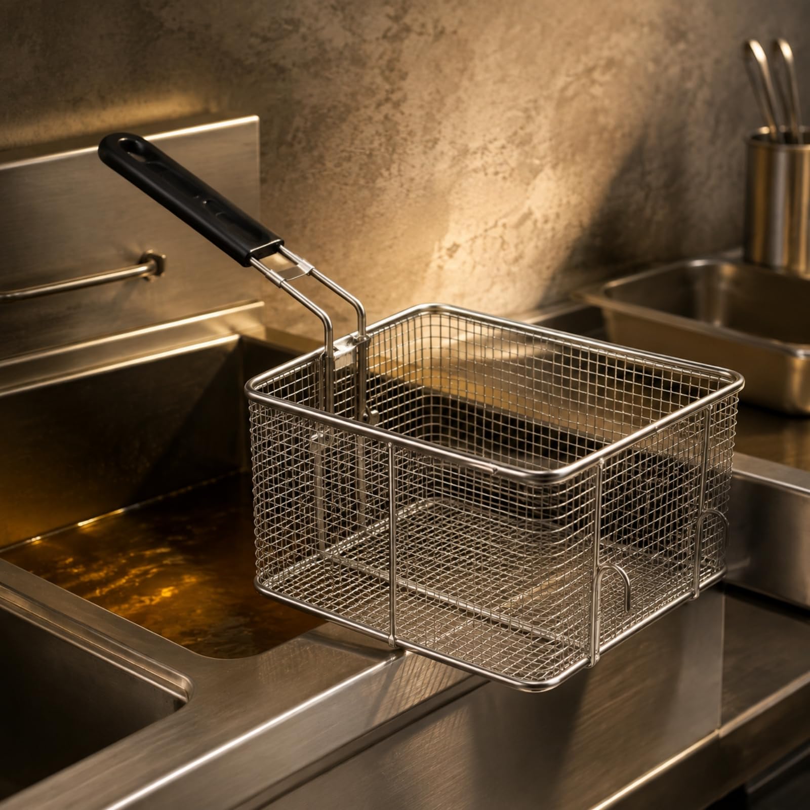 rockible Panier Friture Carré En Acier Inoxydable Robuste Panier Friture Poignée Portable pr Égttage D' Fri, 8L