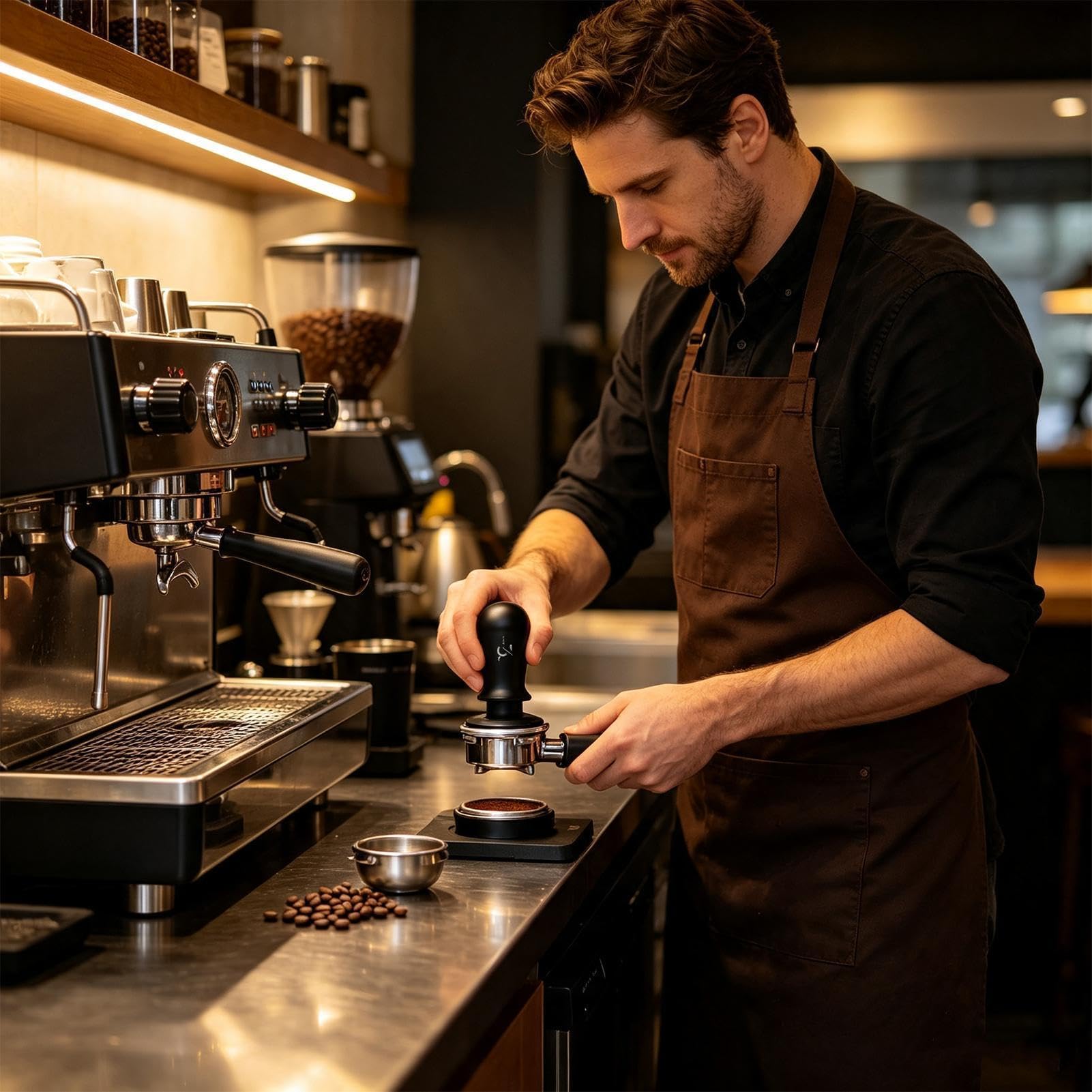 Pisador de prensa de espresso 53 mm Apisonador de Café Molido Ajustable