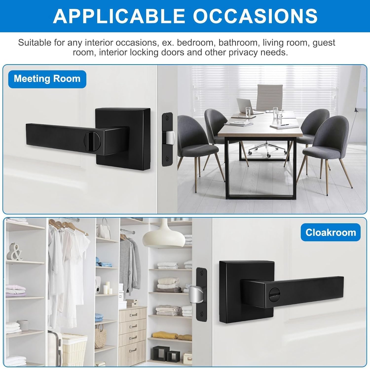 Color Black 10 Pack Matte Black Door Handles Privacy Door Levers, Heavy Duty Bed and Bath Door Locks Interior Door Knobs, Reversible Keyless Flat Levers with Square Rosette