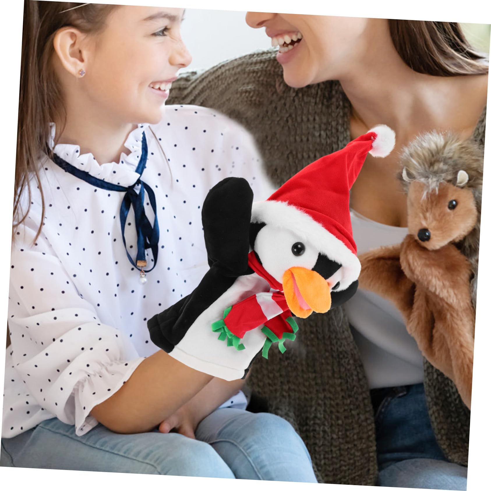 FRCOLOR 4 Pièces Marionnette Main Pingouin de Noël Peluche Douce Marionnettes Doigt Mignonnes pour Garçon Fille Jeu Interactif Créatif et Décoration Festive