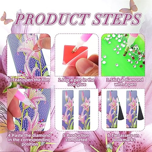 Miniatura 5 de Kit de marcapáginas de arte de diamantes, 2 marcapáginas acrílico con borla, adecuado para amantes del arte de diamantes de imitación y amantes de