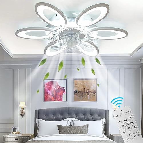 Jesskit Ventiladores de techo de 24.5 pulgadas con luces y control remoto, moderno ventilador de techo de montaje empotrado para interiores, lámpara