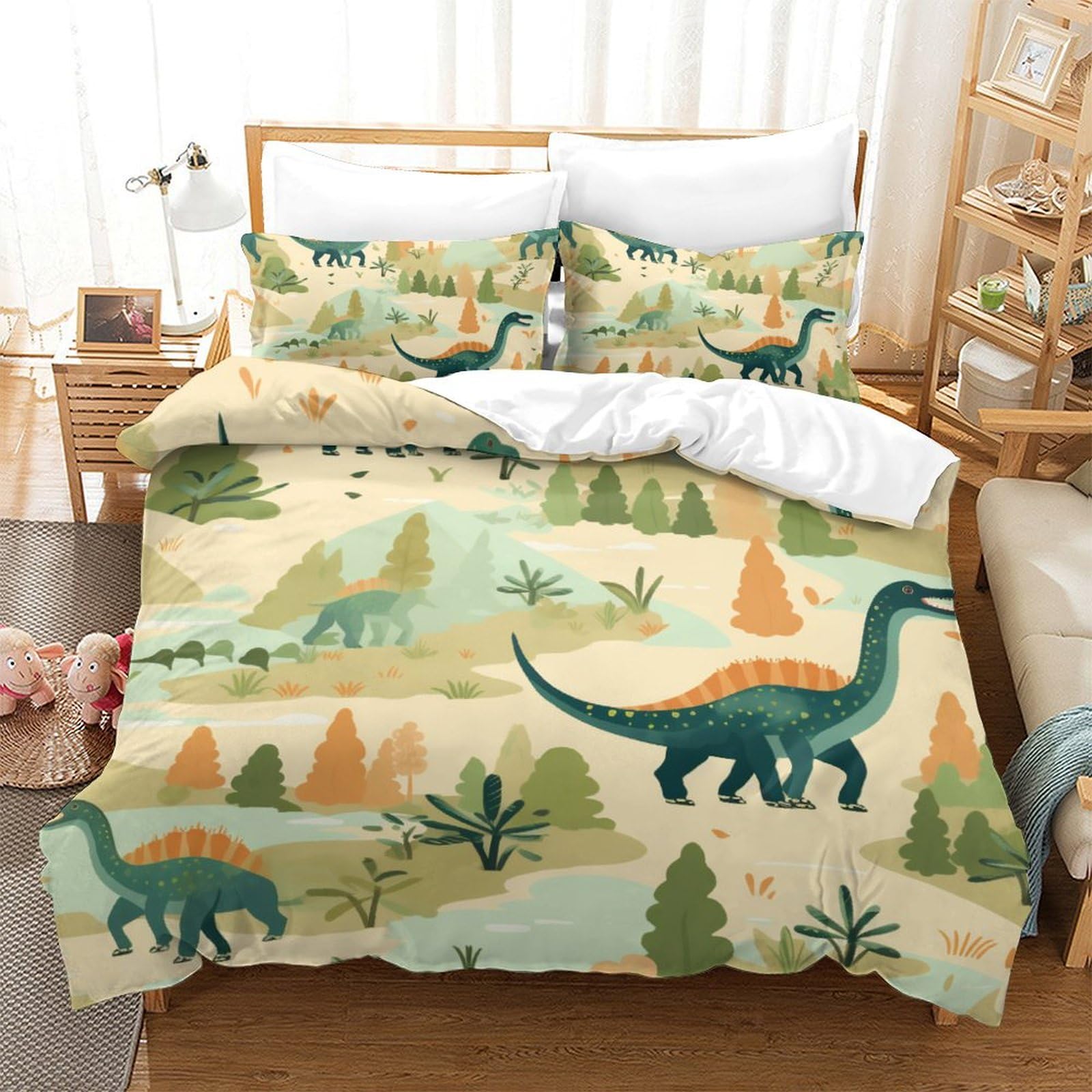 Parure de lit dinosaure anti-plis et facile à laver avec fermeture éclair 220x240