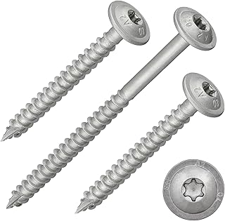 Tellerkopfschrauben mit Torx-Antrieb (TX) | Edelstahl A2/V2A | verstärkter Kopf + Cut-Spitze | mit ETA-Zulassung | Teilgewinde | Holzbauschrauben | Konstruktionsschrauben (8 x 100 mm, 50 Stück)