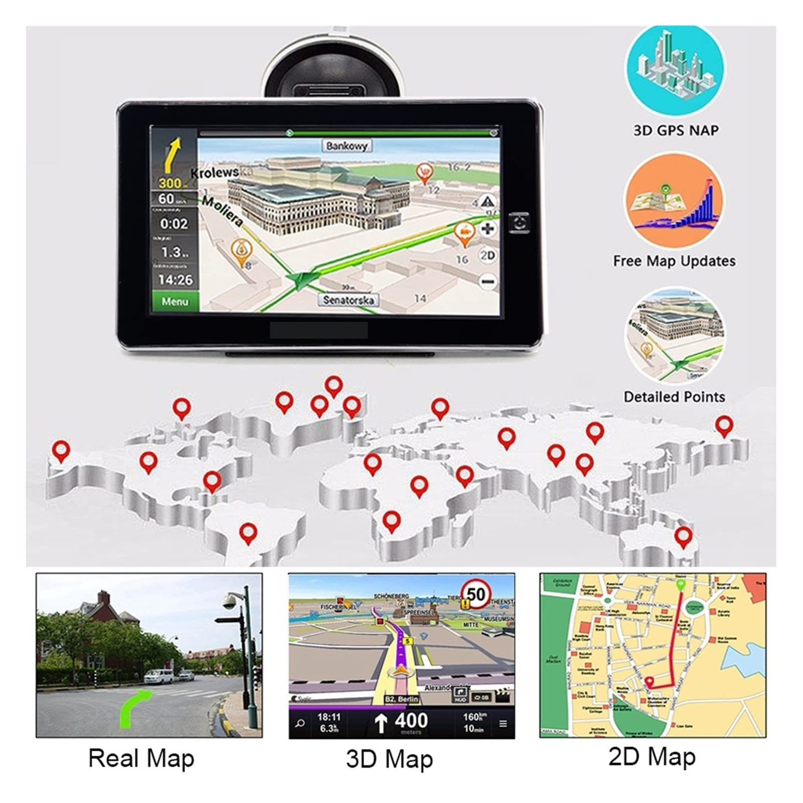 7 pulgadas TFT LCD HD Camión GPS Navegación 25 6m ROM 8G Bluetooth FM MSB2531 800 * 480 Navegador GPS de coche(Without bluetooth)