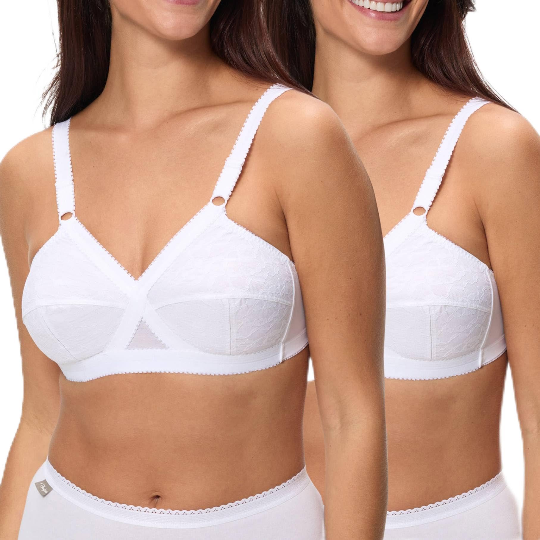Playtex 2er-Pack Klassische BHS ohne Bügel mit Überkreuztem Herz-Ausschnitt für Damen x2