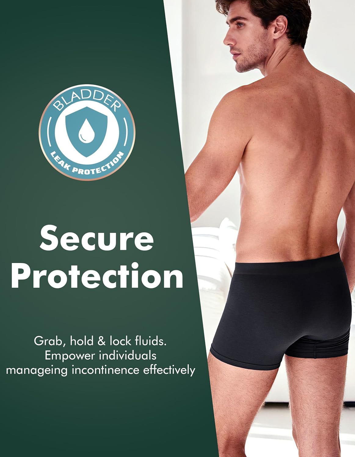 AIRCUTE Men Urine Incontinence Underwear Fly Front Opening Absorbent Leak Proof Boxer Brief for leaks 60 ML 3 Pack - Image 5