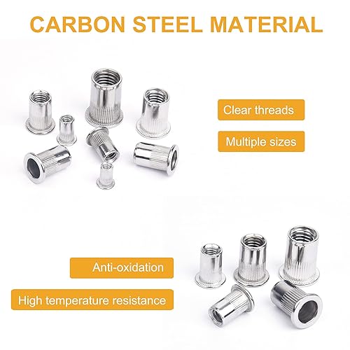 Miniatura 3 de VIGRUE 230 tuercas remachadoras SAE y métricas UNC, kit surtido de tuercas remachables de cabeza plana #8-32#10-24 14"-20 38"-16 516"-18 y M3 M4 M5