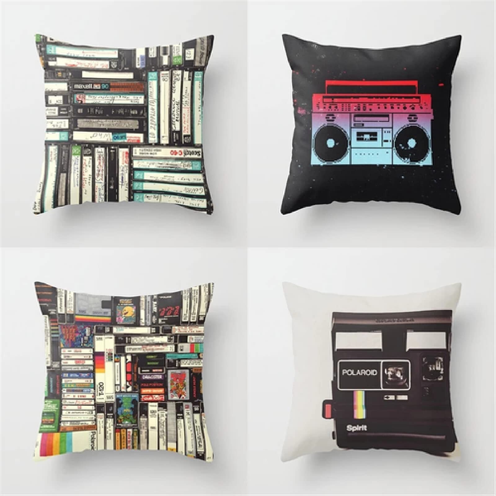 CASETES Retro Cojines 60x60cm,Funda de Almohada de Moderna Decorativa Cojín Decorativo para Sofá,Decoración para Casa,Estampado por Ambos Lados Juego de 4 Exterior Cojines a494