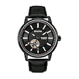 Men's Classic 3-Hand Automatic Leather Strap Watch, 21-Jewels, Hack Feature, Luminous Hands and Markers,Open Aperture and Exhibition Case Back