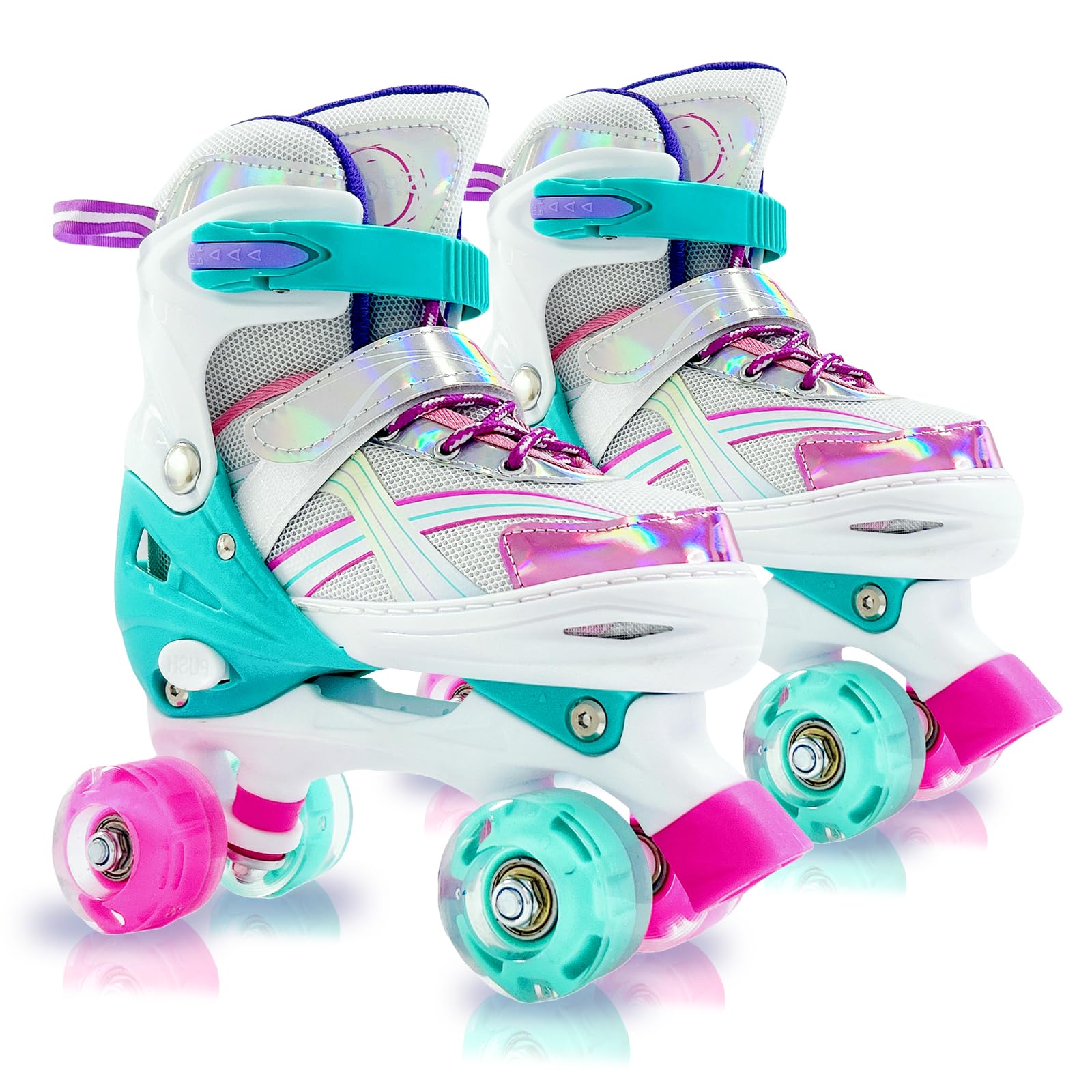 Adjustable Kids Roller Skates for Girls and Boys Ages 3-5 5-8 8-12, All 8 Wheels of Girl's Skates Shine, Safe and Fun Illuminating for Outdoor Indoor