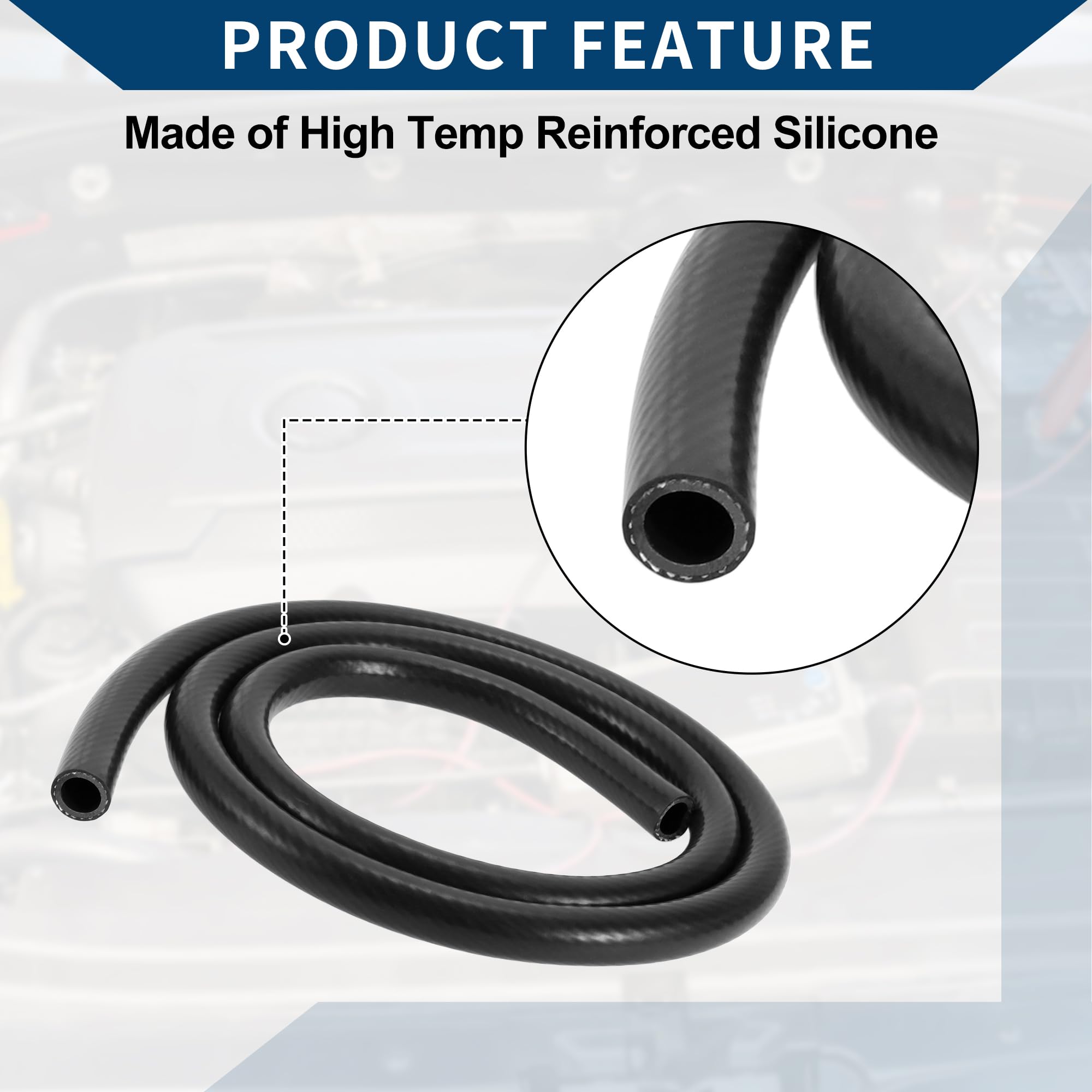 Tubo in Silicone per Aspirazione Automobilistica Tubo per Aspirazione ad Alta Temperatura 1 metro 13mm ID 3mm Spessore 1 Pezzo Nero 130PSI Pressione Massima