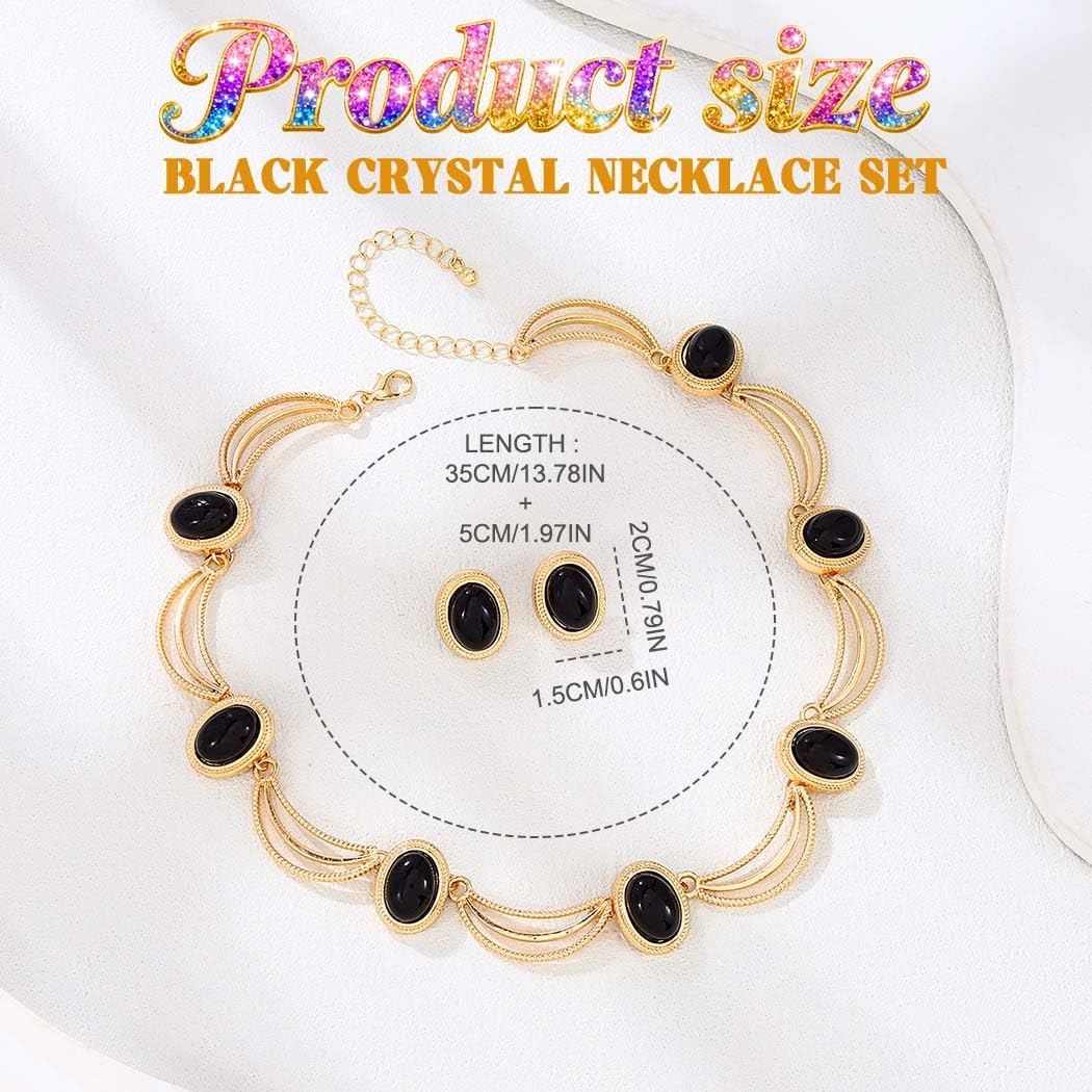 Sixexey Black Gold Jewelry Set Crystal Jewelry for Women | Boho Vintage Black Necklace Earrings Jewelry Accessories for Women