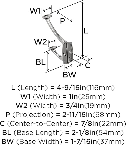 Miniatura 4 de Amerock H3700126  Gancho decorativo de pared de doble punta Vicinity  Gancho de cromo pulido para abrigos, sombreros, mochilas, bolsas  Ganchos para