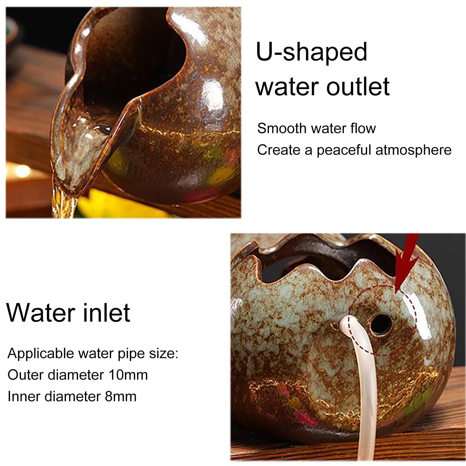 Fontaine à eau en carafe en céramique pour jardin, élément d'eau extérieur, décor bassin koi