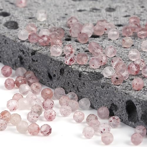 Miniatura 7 de FONNEY Cuentas de piedra natural facetadas de 0.118 pulgadas para hacer joyas de calidad AAA, mezcla de cuentas de cuarzo y fresa, 120 cuentas