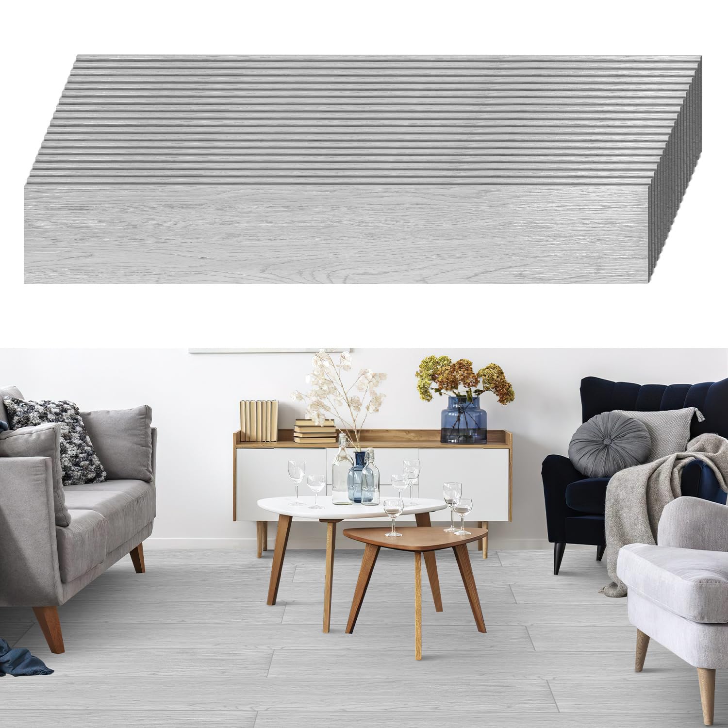 PVC Bodenbelag Selbstklebend, 2.5m² /18 Fliesen Vinylboden 91,44x15,24cm Dicke 2 mm, Rutschfest wasserfest Easy Clean Vinyl Fliesen für Schlafzimmer, Wohnzimmer, Rauchgrau