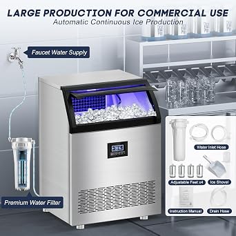 SOZT Commercial Ice Maker Machine 360LBS/24H, 80LBS Storage