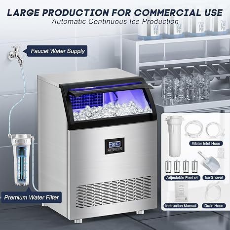 SOZT Commercial Ice Maker Machine 360LBS/24H, 80LBS Storage