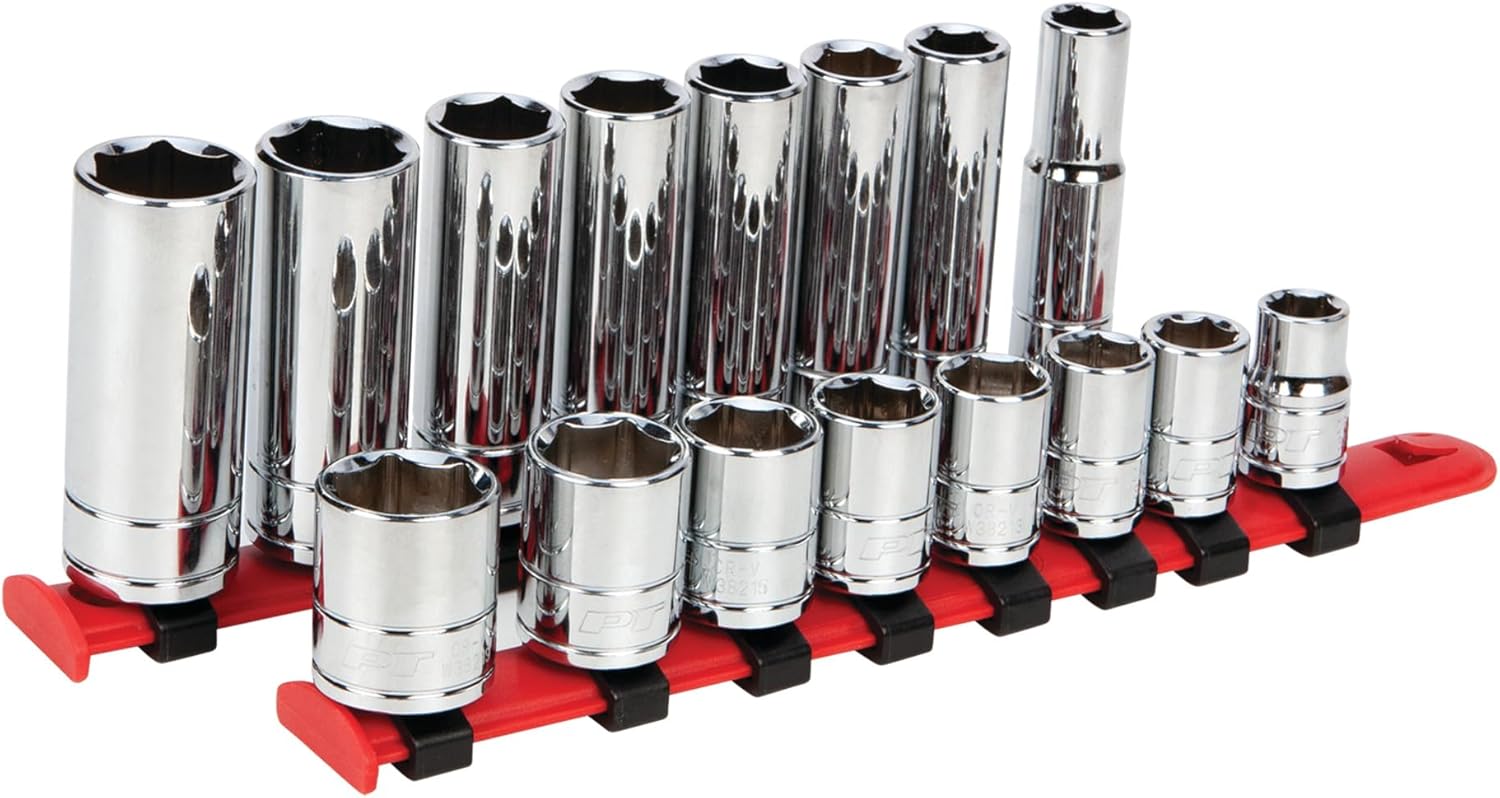 Performance Tool W38306 - 16-Piece Metric 3/8-Inch Drive Socket Set with Recessed Edges and Polished Finish