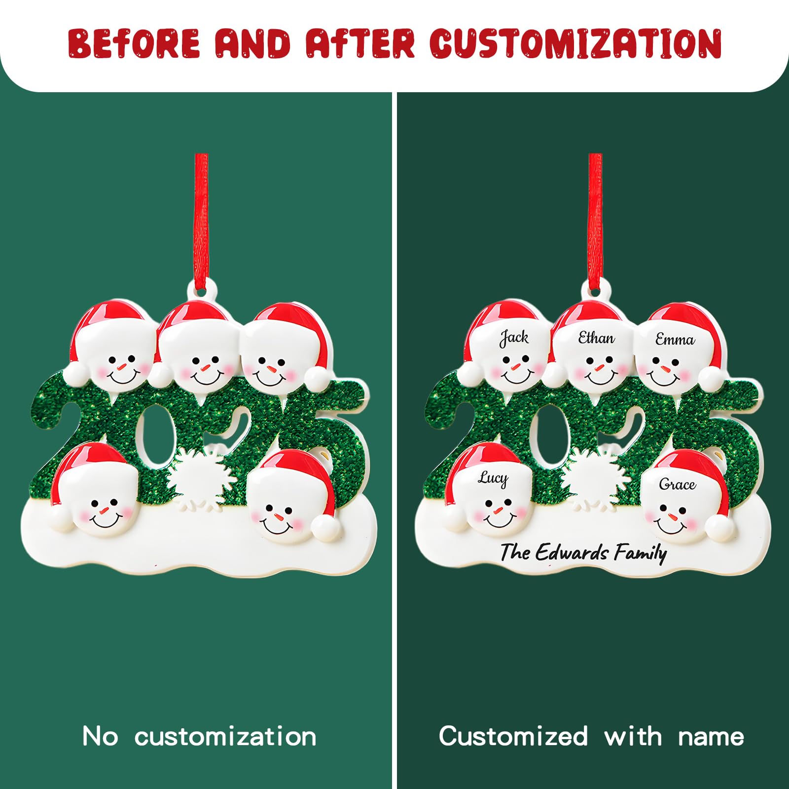 Boules De Noël Personnalisables 2025 - Bonhomme De Neige Avec Prénoms Famille - Décoration Sapin Personnalisée - Cadeau Unique - 7