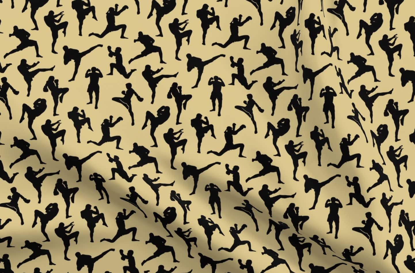 Spoonflower Fabric - Tan Small Black Martial Arts Masculine Boxers Man Cave Boys Printed on Minky Fabric by The Yard - Sewing Baby Blankets Quilt Backing Plush