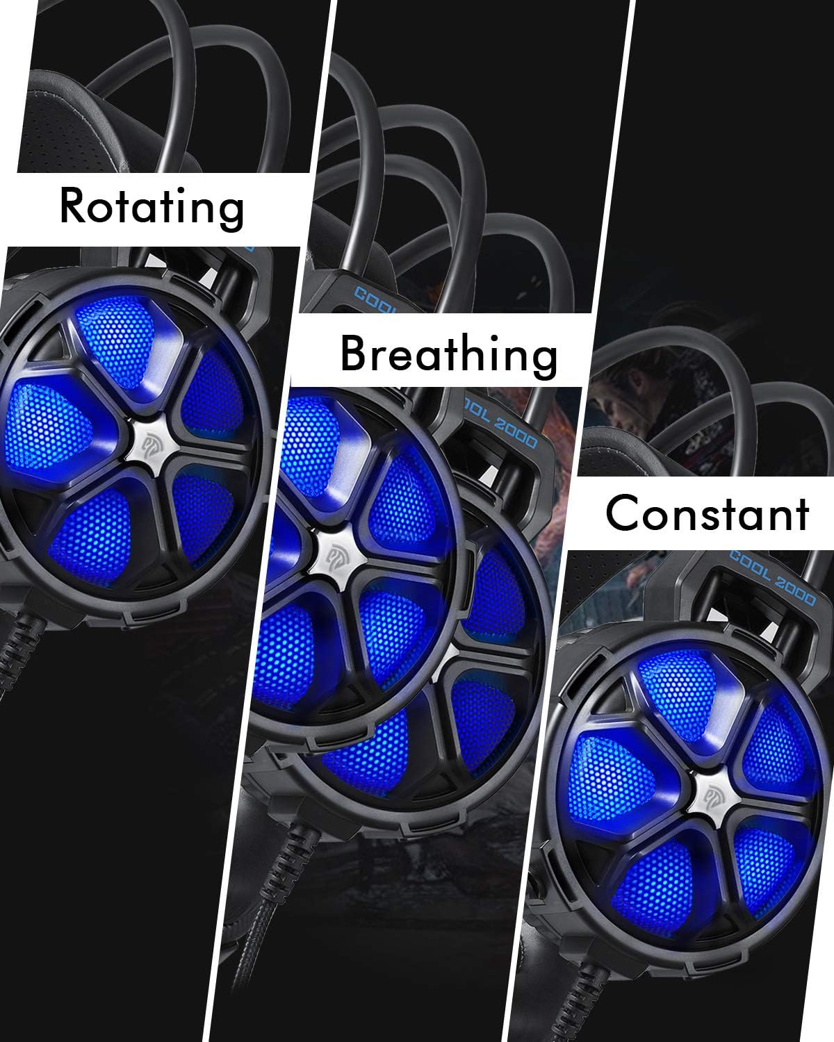 EasySMX Comfortable LED 3.5mm Stereo Gaming Headset for PS4 Xbox One, with LED Lighting Over-Ear Headphone Headset Headband with Mic for PC Computer