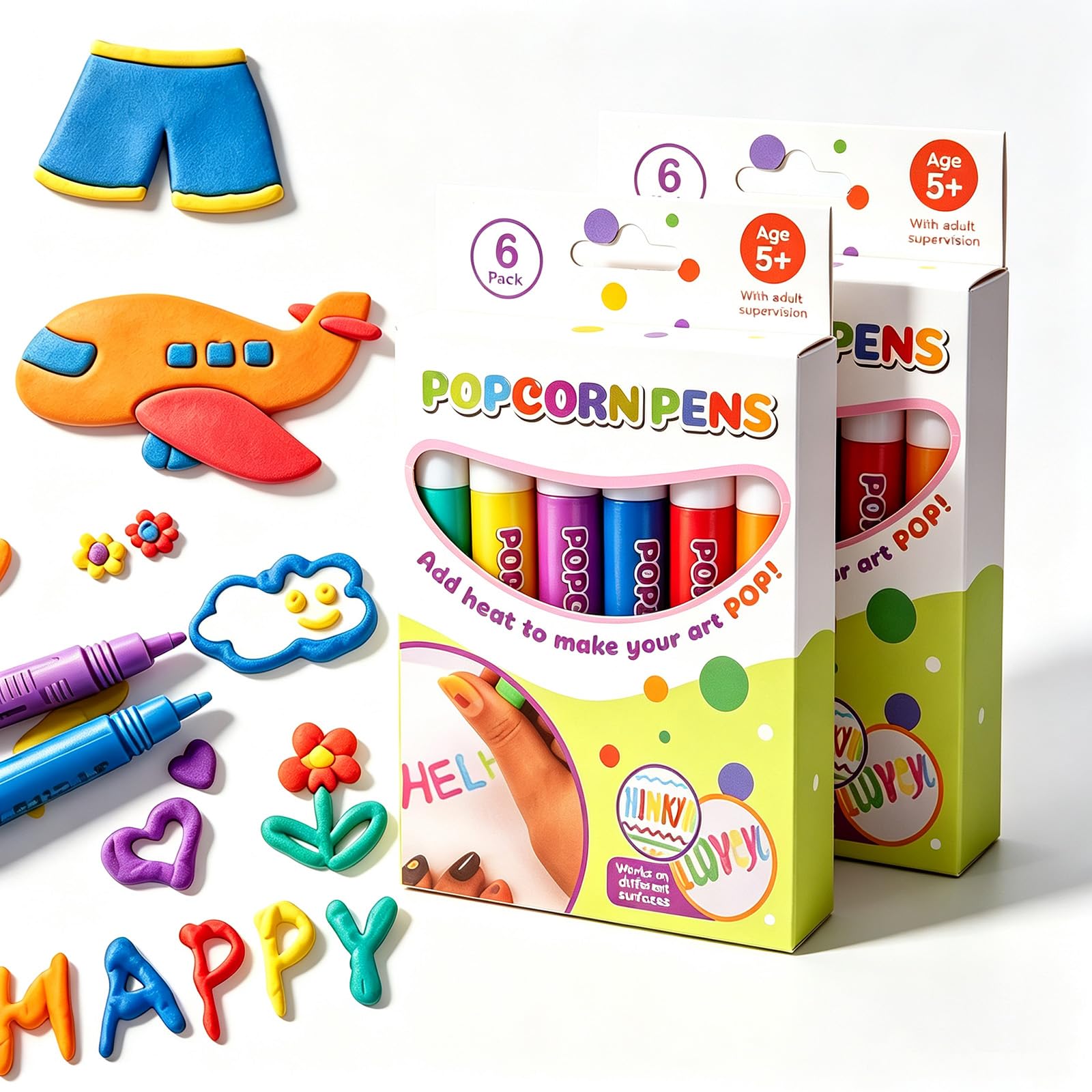 DIY Bubble Popcorn Drawing Pens, Magic Puffy Pens with Puffy Paint，2Sets
