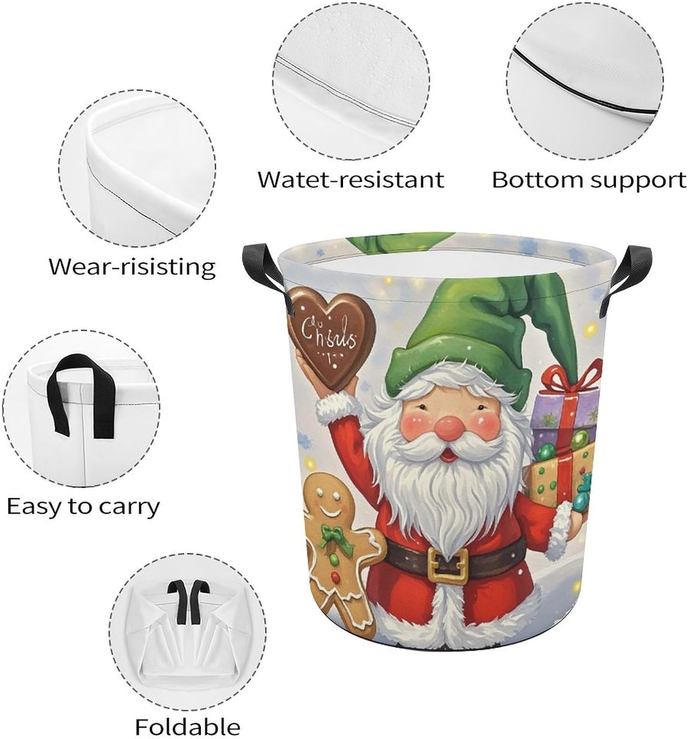 13.8 × 13.8 × 17.3 Inches Collapsible Laundry Baskets Dwarfs And Gingerbread Man Printed Waterproof Laundry Hamper Foldable Dirty Clothes Storage Bin for Bathroom Bedroom Office image 4