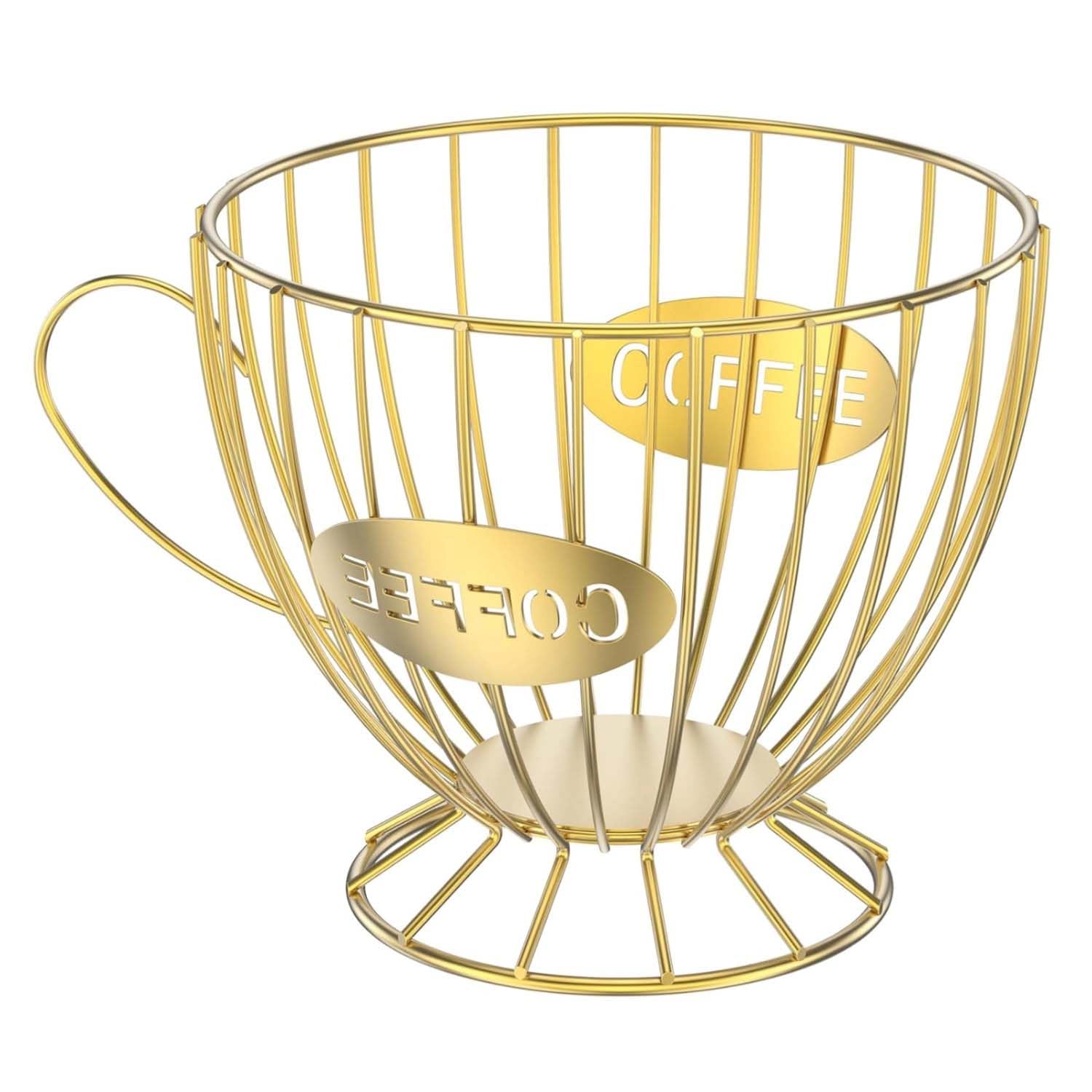 Muiltvoe 05 Gold Cup Metal Coffee Pod Holder Wire Coffee Pods Storage Basket Espresso Capsule Storage For Home Kitchen Cafe Hotel (Black Cup)