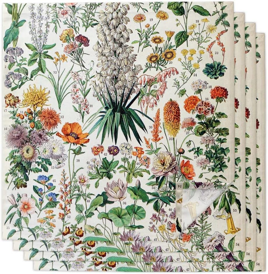 French Vintage Poster Floral Table Napkins Cloth Set Handkerchief Wedding Placemat Banquet Tea