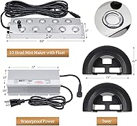 Vista 2 de NOMAL Mist Maker Fogger 10 Head Stainless Steel Ultrasonic Mist Humidifier 18.7lb/h Water Fountain Pond Fog Atomizer with Waterproof Power Supply