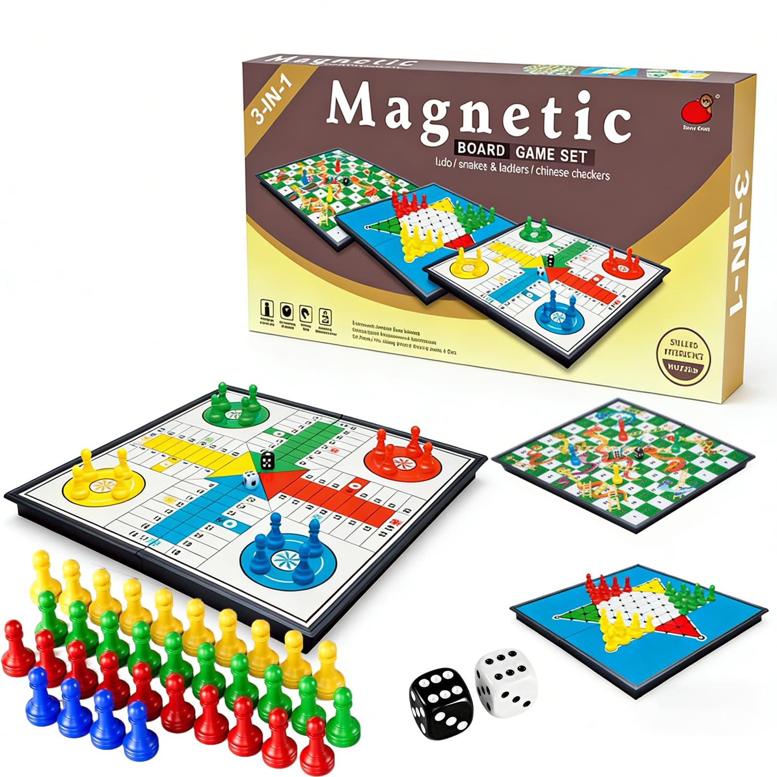 3 en 1 Parchis Magnetico Incluye Serpientes Escaleras, Ajedrez Aviones Ajedrez con Dados, Portátil Ajedrezs para Niños, Juegos Educativos para Toda Familia, Ideales para Viajes por Carretera