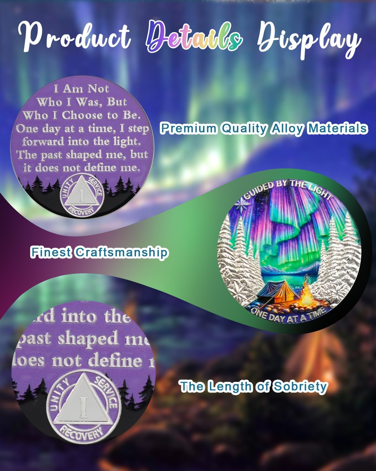 CHURYUML One Day at a Time 1 Year Sobriety Coin - Guided by the Light Sober Chip, One Year AA Coins Recovery Medallions Alcoholics Anonymous Token Sobriety Gifts for Women & Men Celebrating Milestones