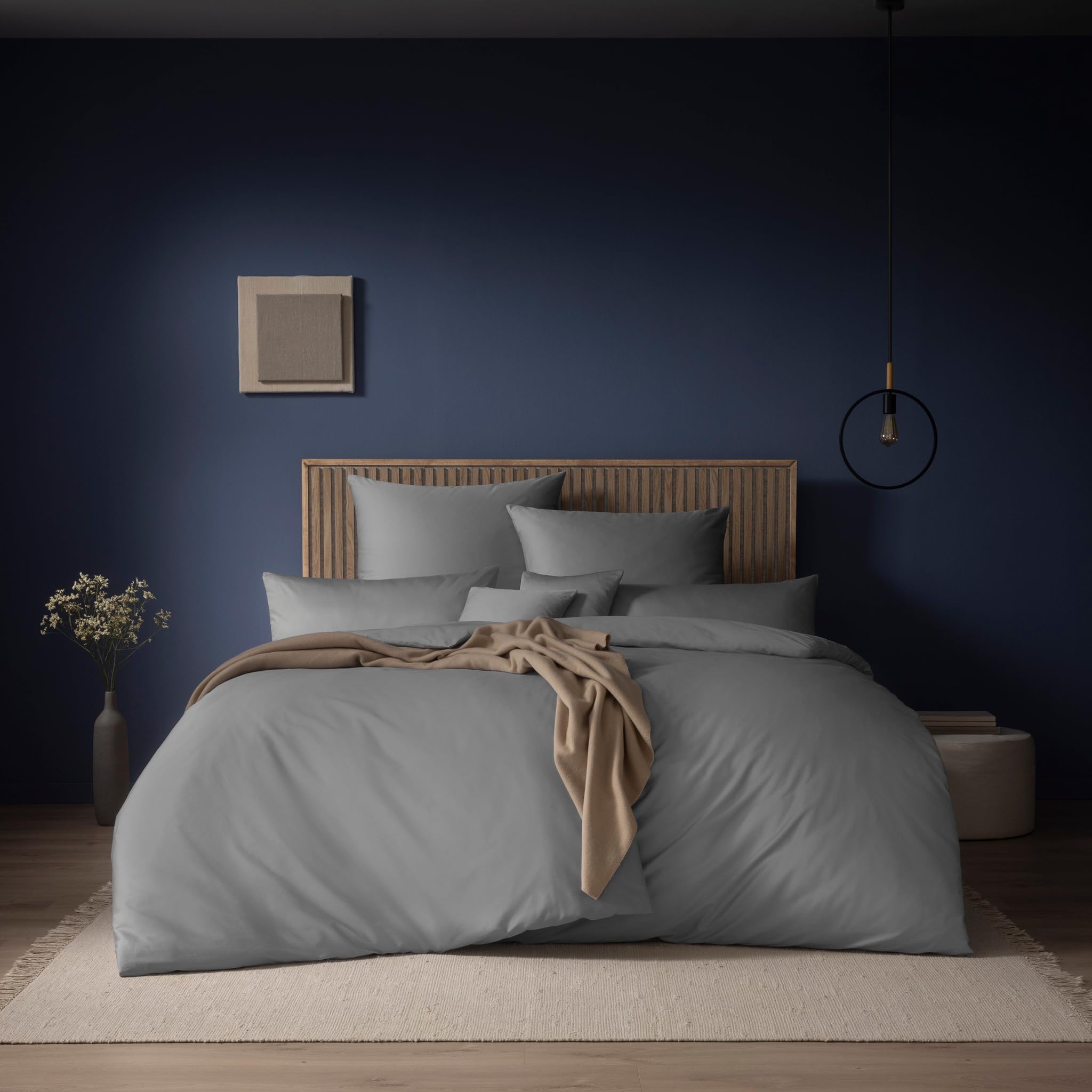 ESTELLA Mako-Satin Bettwäsche Set, 155x220 cm + 80x80 cm, Platin | 100% Baumwolle, Deutsche Marke, Garantie Reißverschluss, Moderene Farben