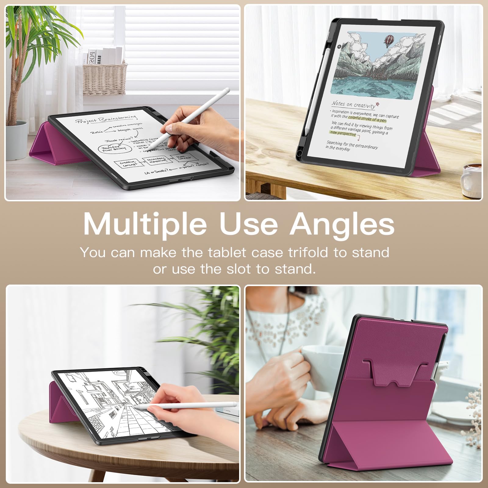 MoKo Custodia Supporto per Kindle Scribe 11"(3a Gen 2025) e Kindle Scribe Colorsoft(1a Gen. 2025) - Copertina a Tre Ante con Spazio per Penne, Auto Sonno/Sveglia, Fico