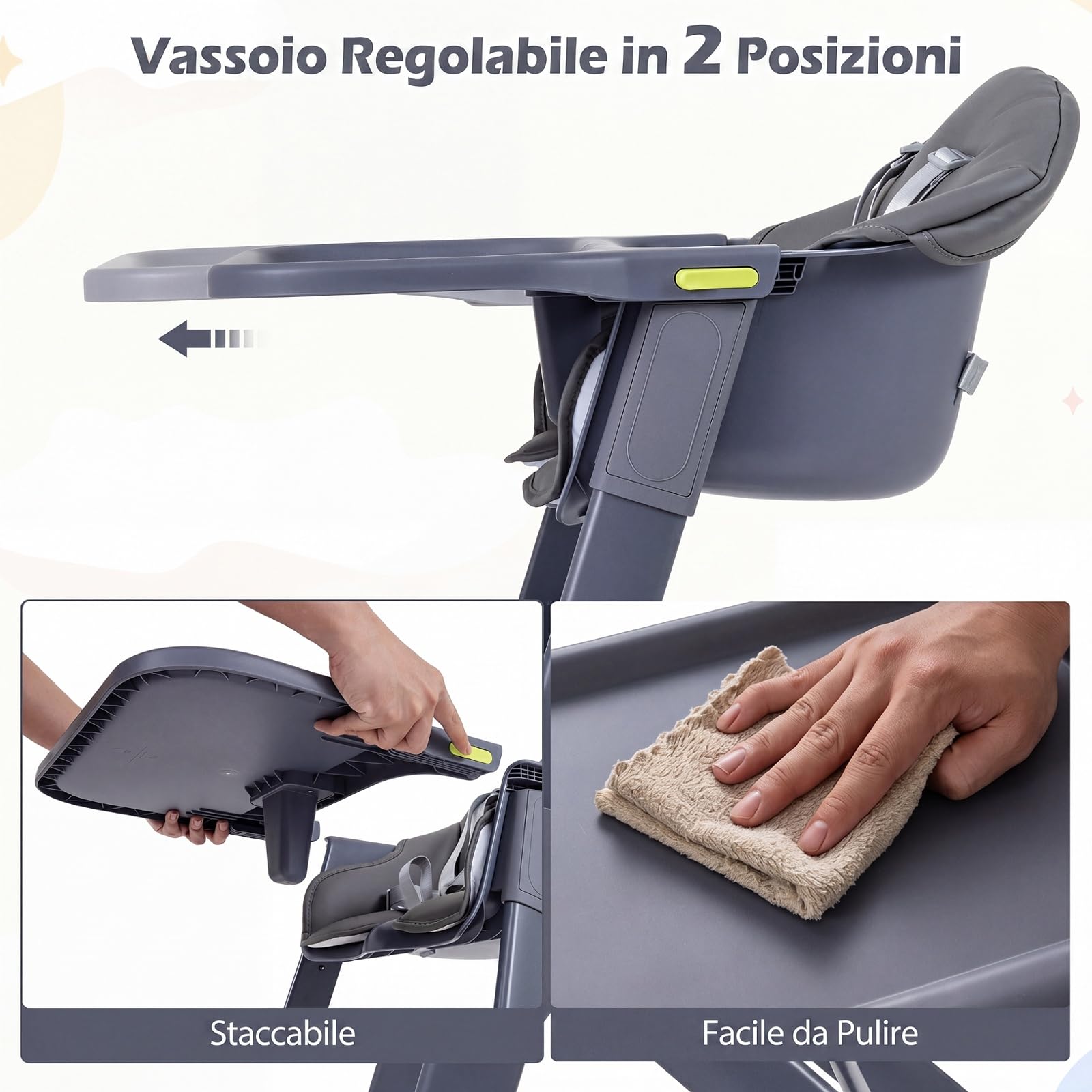 COSTWAY Seggiolone Pappa Evolutivo per Bambini 6-36 Mesi, Lavabile | Sedia Portatile con Vassoio Regolabile, Cuscino Imbottito e Cintura di Sicurezza, Telaio in Metallo, Portata 15 kg