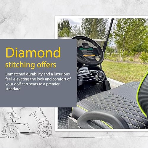 Miniatura 2 de Club CAR Precedent - Fundas de asiento delantero y trasero para carrito de golf, costuras de diamante (costuras negrasverde)